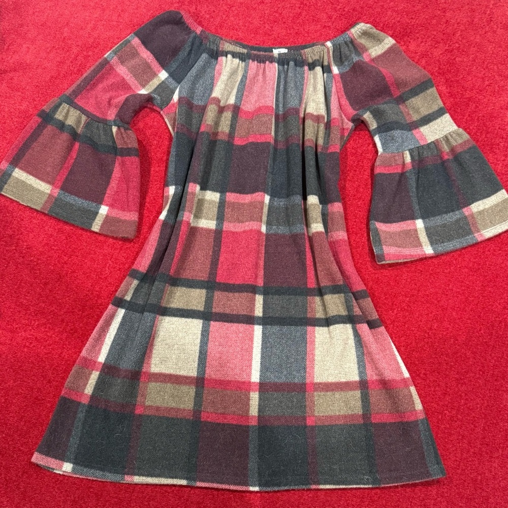 R. Rouge Plaid off the Shoulder Dress
